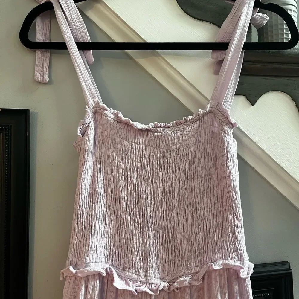Blue B Lavender Smocked Gauzy Tie Shoulder Jumpsuit sz S